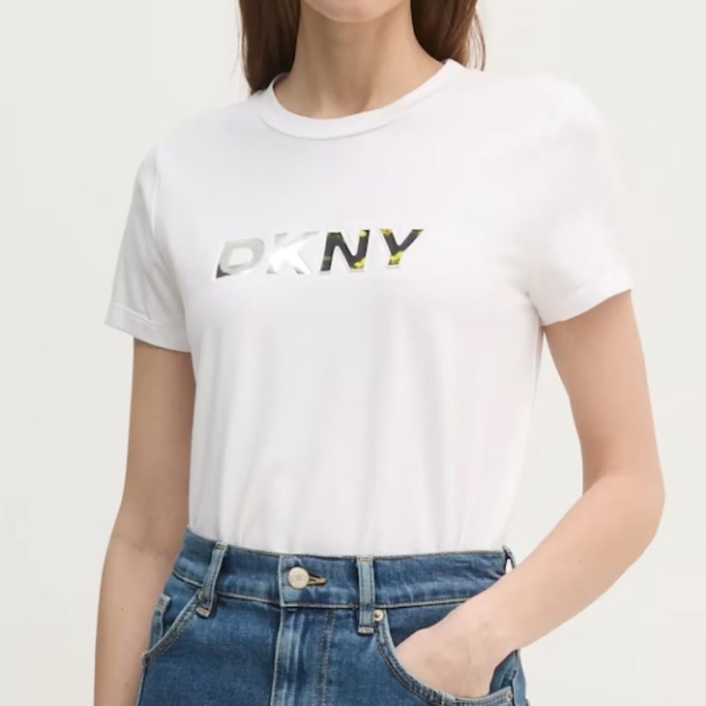 NWT DKNY White Tee Metallic Logo Short Sleeve T-shirt - Size XS